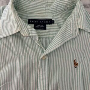 Vintage Ralph Lauren Women’s Mint Green Striped Slim Fit Shirt size 4